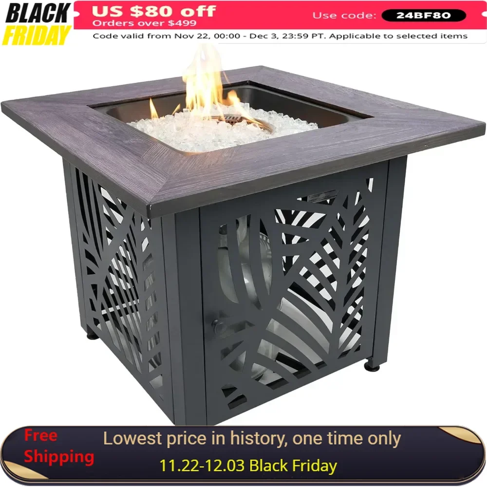 30 Inch Fire Pit Table with Hidden Control Panel, White Fires Glass, and Cover, Stamped Steel Base, LP Gas Fire Pit Table