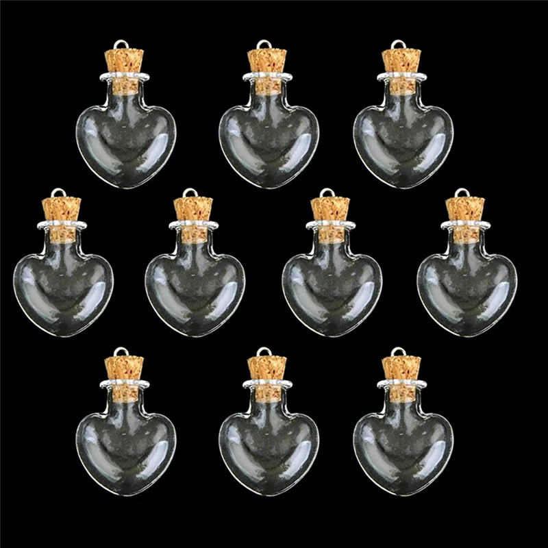 

A70P 100Pcs Glass Cork Bottle Glasses Ampoules Wool Bottle Pendants Heart Form