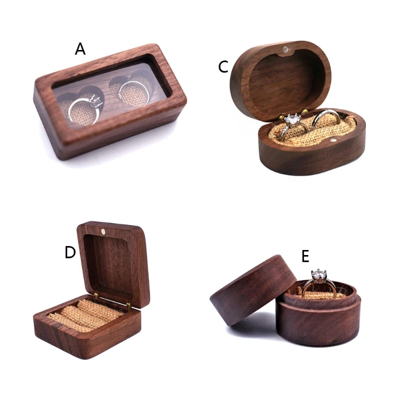 Walnut Jewelry Box Engagement Wedding Ceremony Ring Storage Proposal Portable Ring Holder Rustic Wedding Ring Box