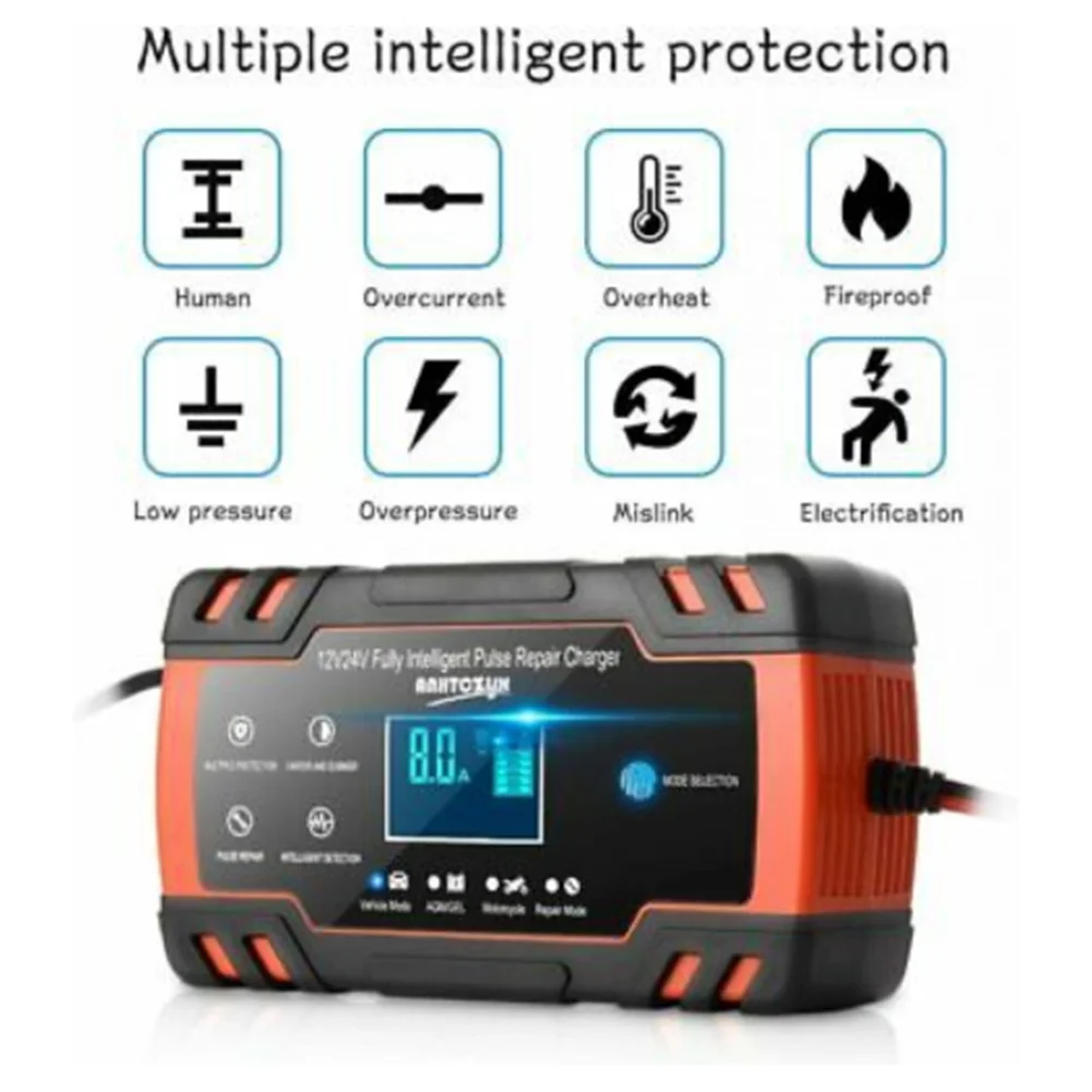 

Intelligent Automatic Car Battery Charger 12/24V 6A Pulse Repair Starter For AGM/GEL Car Battery Charger With 3 Charge Stages