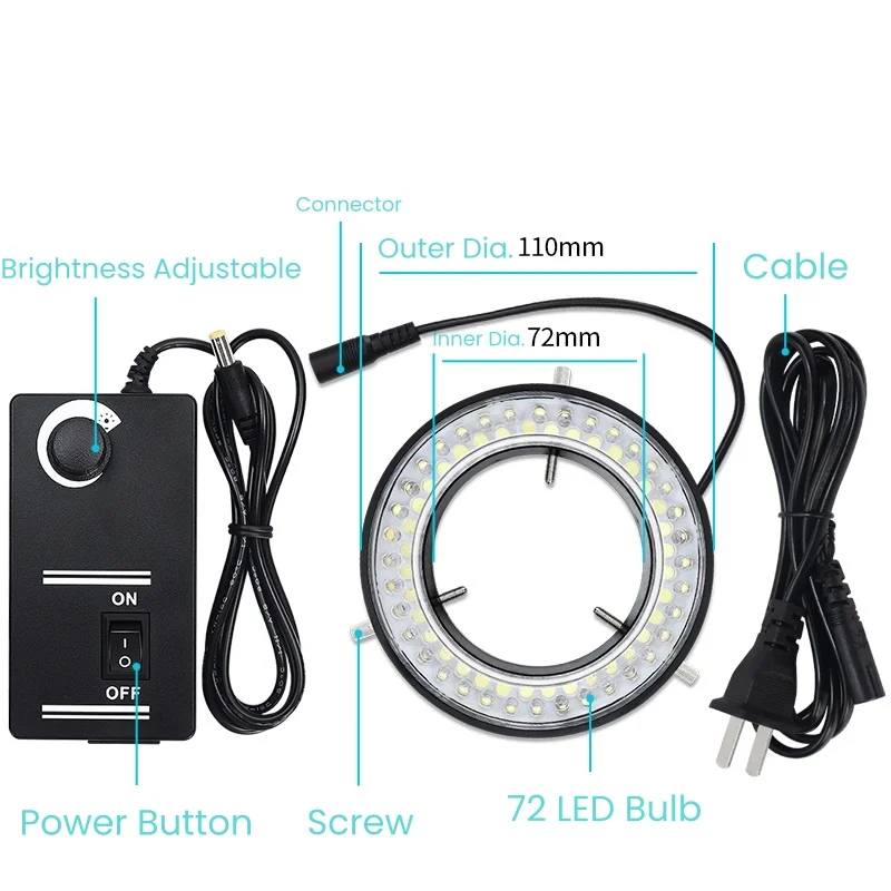 72 PCS LED Beads Stereo Microscope LED Ring Light Source diametro interno 72mm lampada a luce bianca