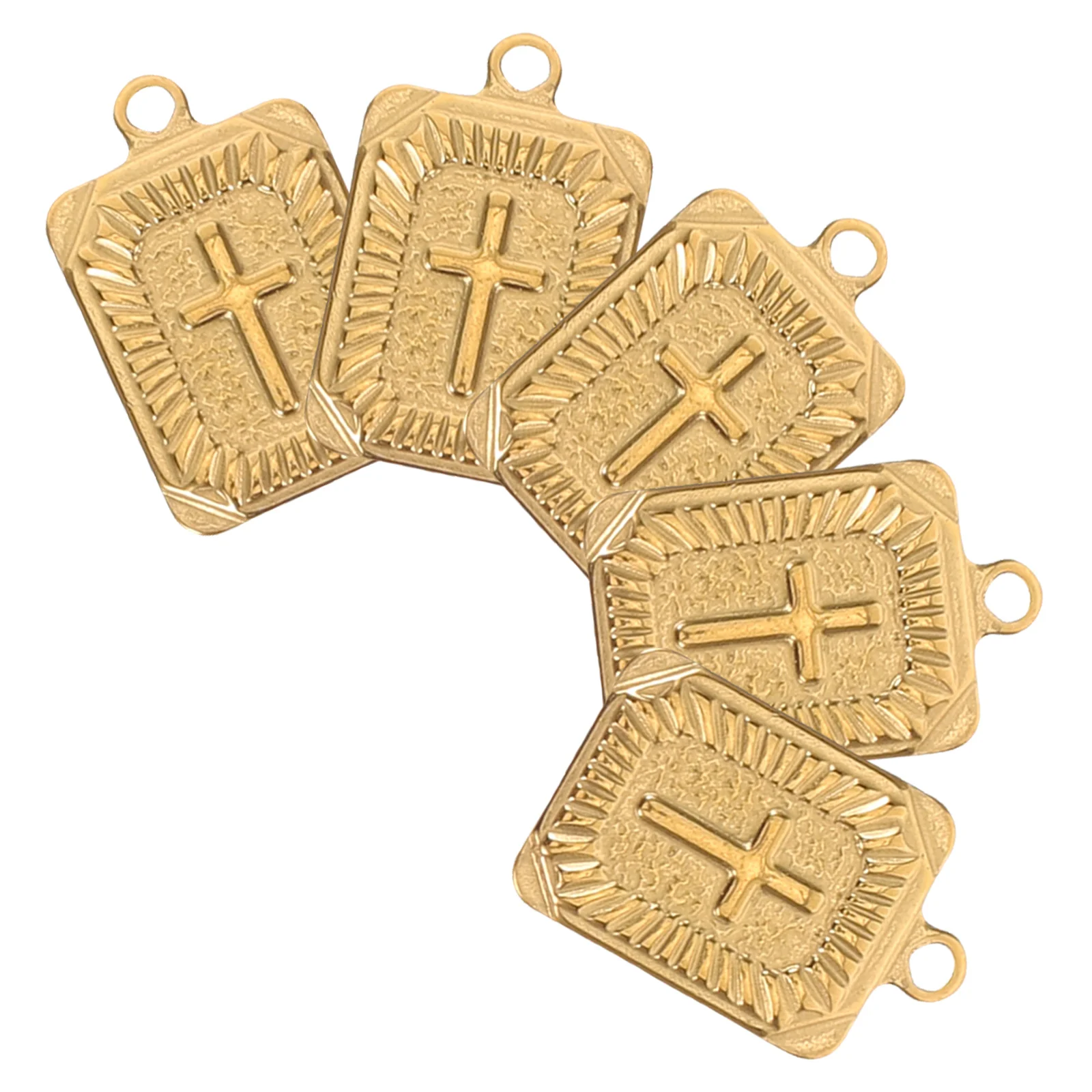 

5Pcs Stainless Steel Rectangle Tag Cross Pendant Golden Vacuum Plated for DIY Necklaces Bracelets Jewelry Charms