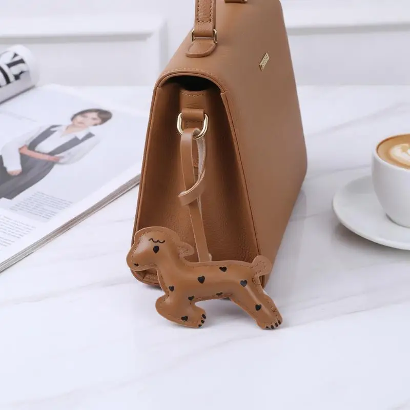 Soft PU Leather Sheep Bag Charm Heart Print Stuffed Keychain Decorative Purse Accessory for Handbag Travel Luggage