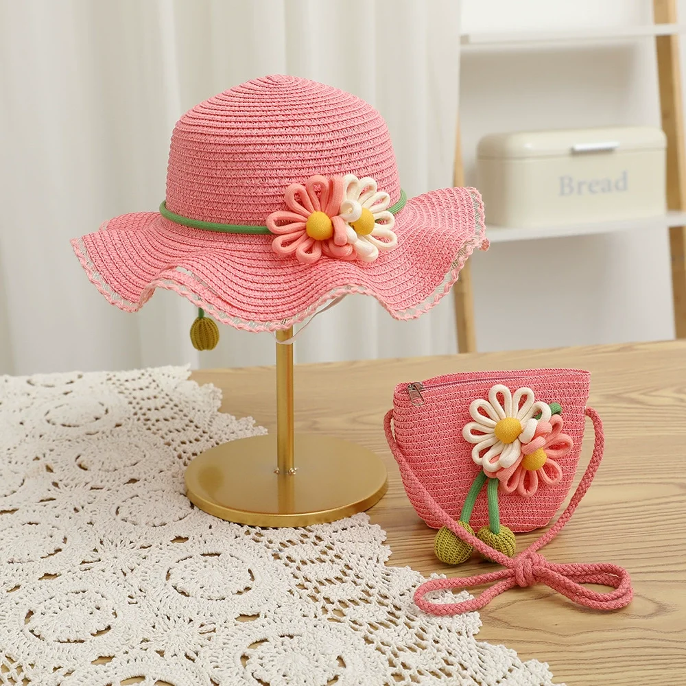Girls' Summer Straw Hat & Bag Set sun hat baby comfortable beach straw hat suit children  햇빛가리개 모자