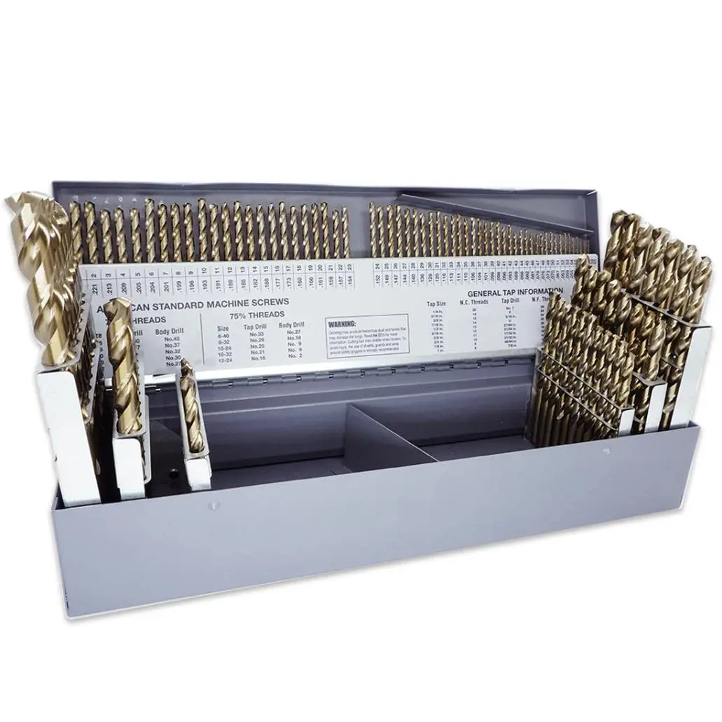 115 PCS HSS Cobalt Drill Bit Set, Twist Jobber Drill Bits Set, 135-Degree Split Point, Fractional 1/16