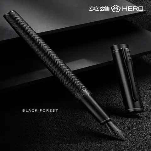 HERO Black Forest Metal Fountain Pen Titanium Black Extra Fine Nib 0.38/0.5mm Students Practice Calligraphy Writing Gift Pen
