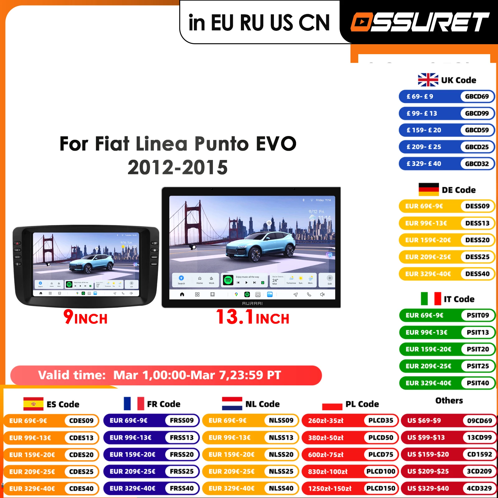 

Ossuret 7870 Octa Core 9 inch Car Radio Navigation GPS For Fiat Linea 2012 - 2015 Fiat Punto EVO Carplay Android Auto 2K Screen