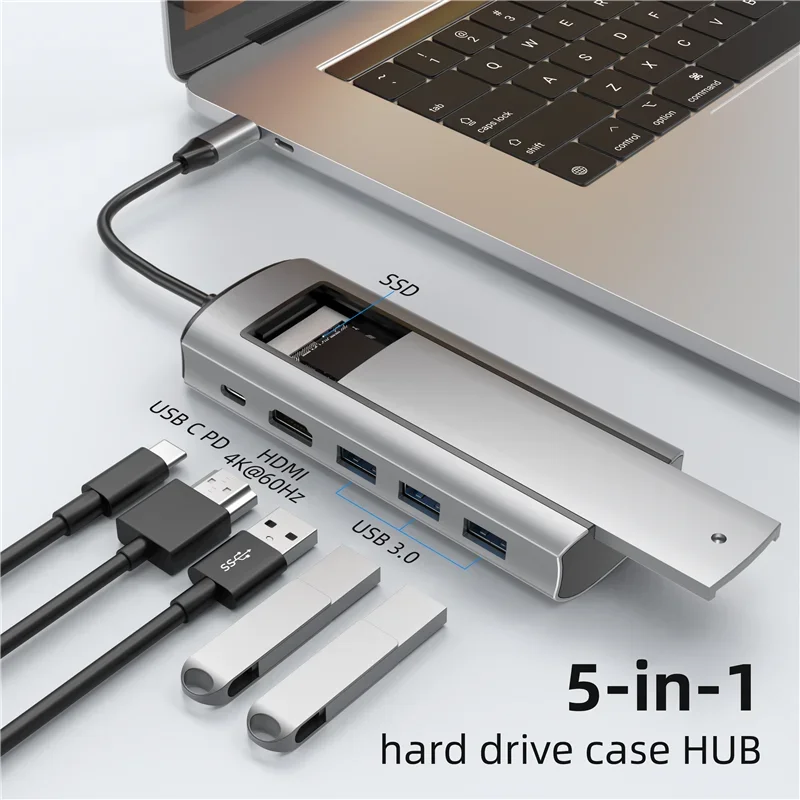 

6-IN-1 USB C HUB USB C Docking Station With Disk Storage Function M.2 NVMe SATA SSD Type C to HDMI-compatible Adapter For Macboo