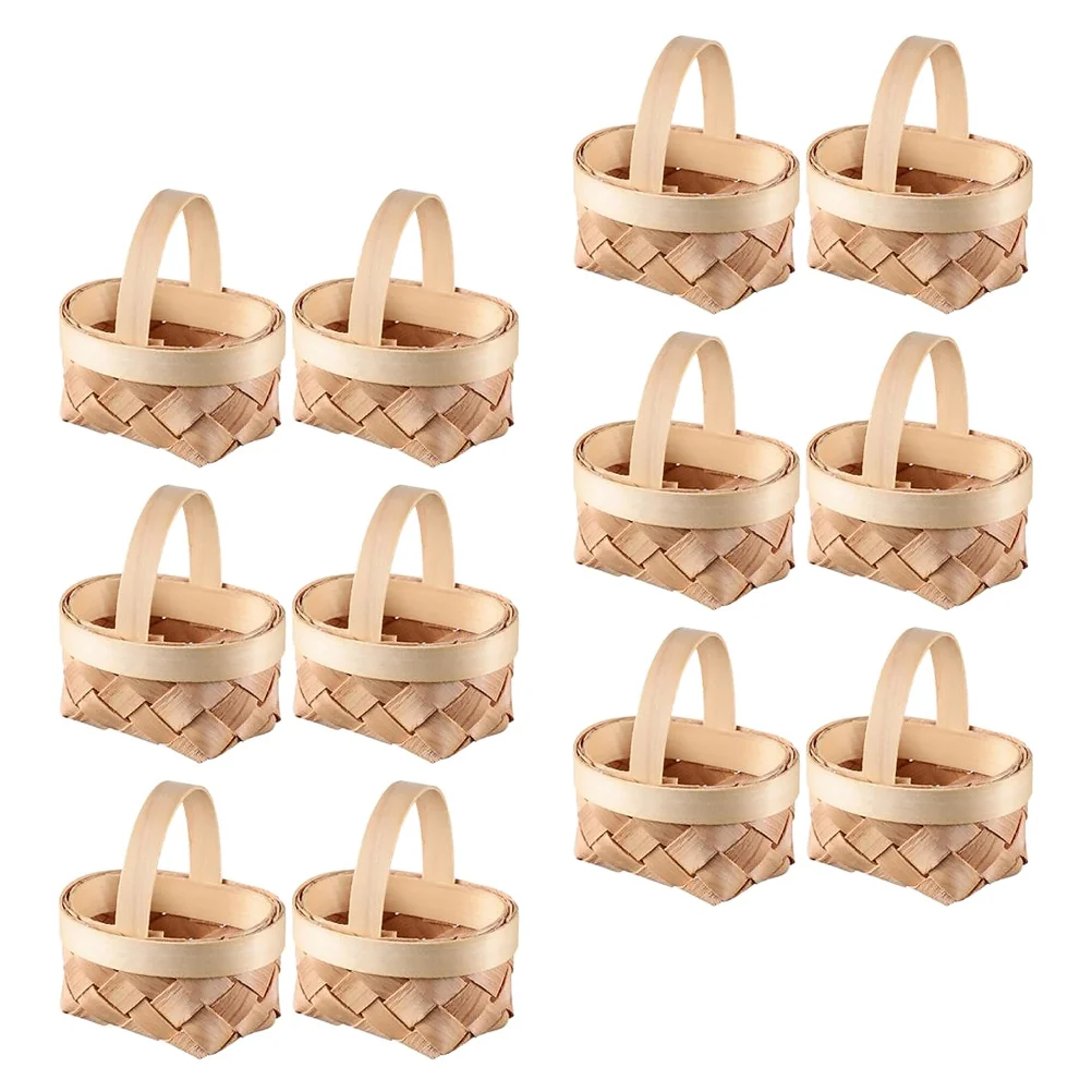 12個の小さなバスケットセット ミニ織り木製コンテナ 結婚式の装飾 パーティーの記念品 キャンディ収納 手持ち花飾りアクセサリー