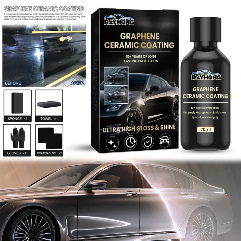 70ml Car Coating Polishing Liquid Graphene Ceramic Coating Hardness Paint Care Hydrophobic Glass Plated Crystal Car Accessory