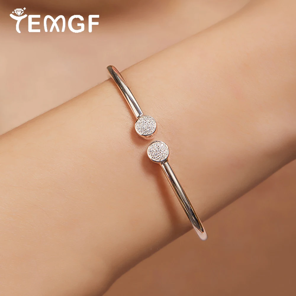 

TEMGF 50*60mm S925 Sterling Silver Open Bangle for Women 1.0mm/1.3mm/1.5mm Zircon/Moissanite Minimalist Micro Inlay Bracelet