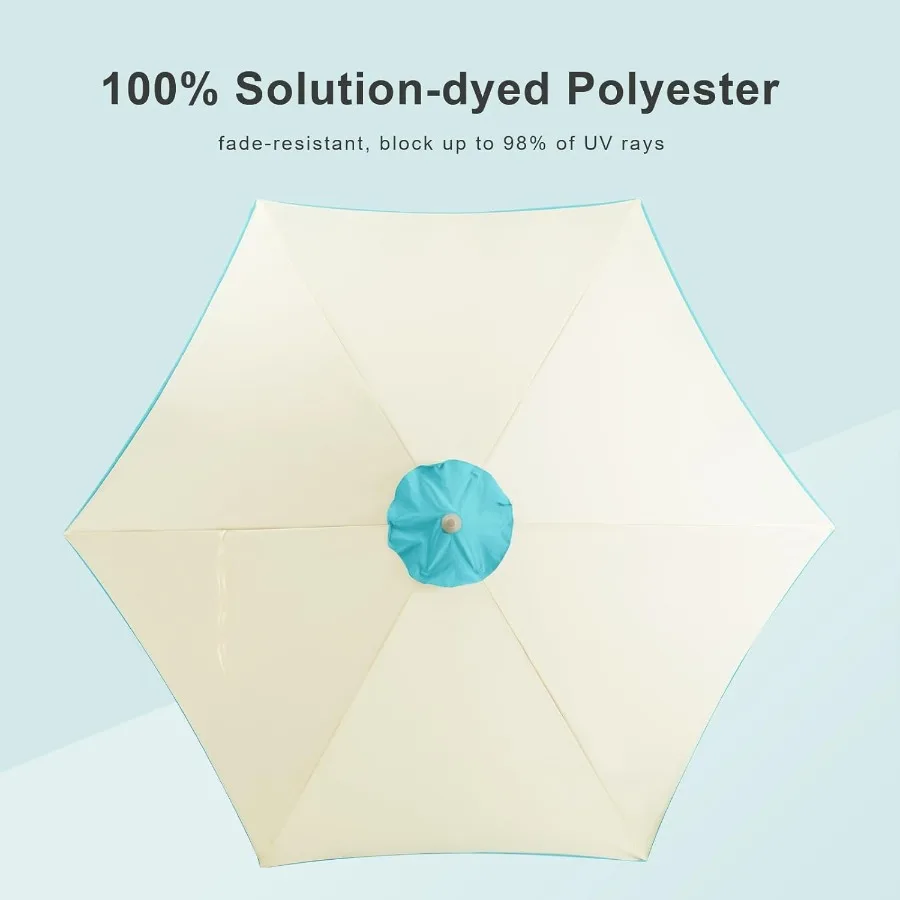 9ft Scalloped Beige Spliced Blue Patio Umbrellas with Fringe for Outdoor Garden and Deck Use WaterResistant and Fade Resistant