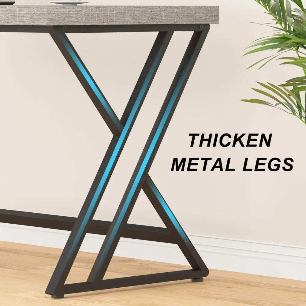 Industrial Style Wood and Metal Gaming Desk for Home Office, Modern PC Study Table with Gray Finish for Bedroom Workspace