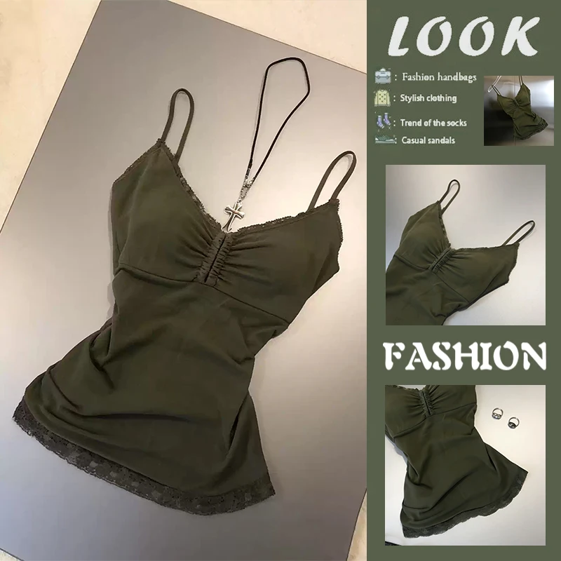 Stunning Lace Splice V-Neck Strapless Vest Women's Sleeveless Beautiful Small Top Breathable Short Length Casual Fashion