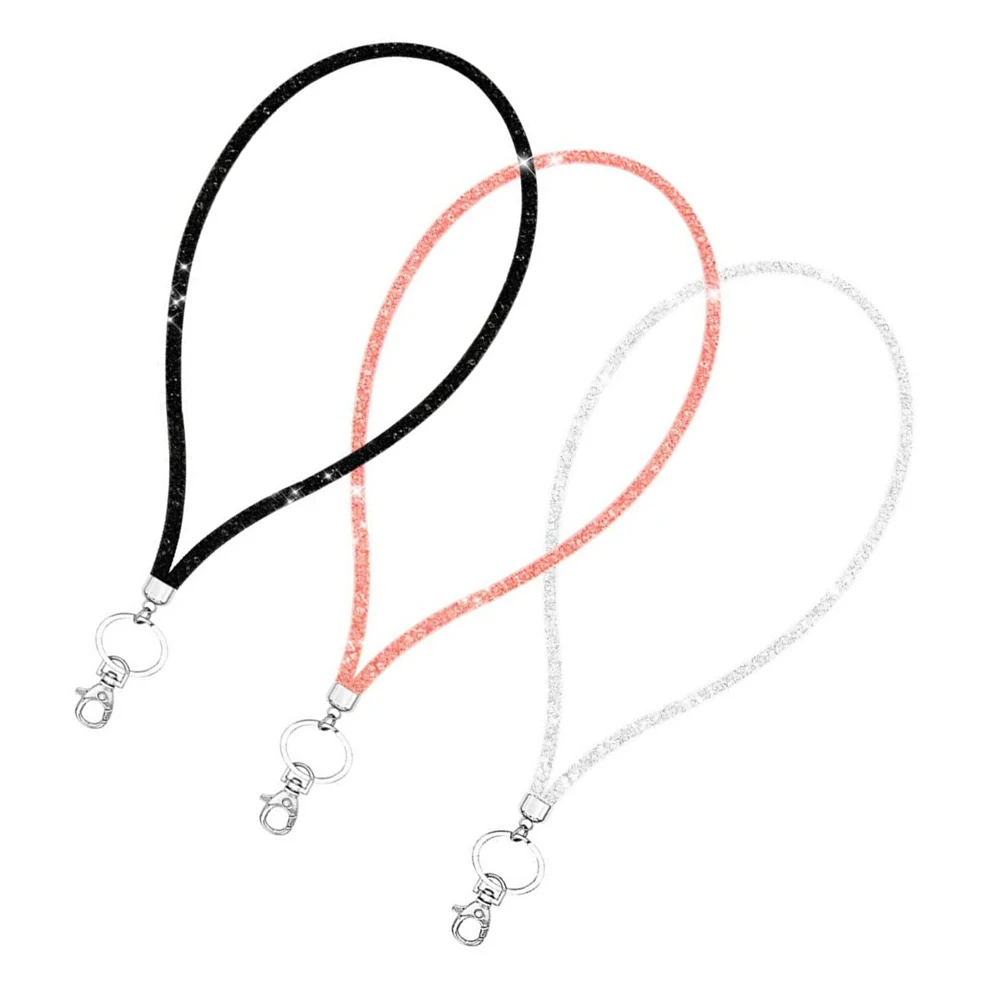 

3PCS Phone Lanyard ID Badge Holder Clasp Camera Lobster Clip Rhinestone Neck Travel Lightweight Stylish Easy Install Keychain
