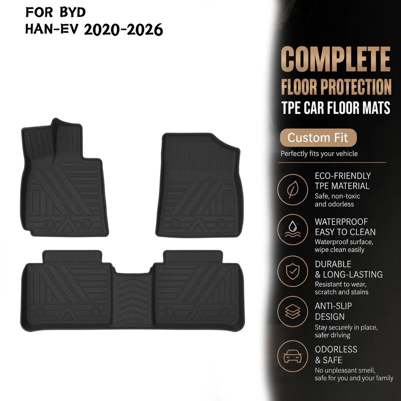 [LHD]BYD Han-EV 2020-2026 Four Seasons Waterproof and Anti-Slip TPE Floor Mat for Cars.