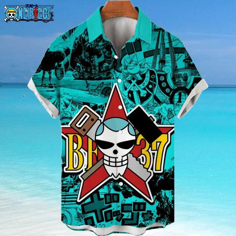 Men's One Piece Anime Hawaiian Shirt Summer Tropical Print Anime Kids Short Sleeve Casual Loose Beach Holiday Shirt Tops