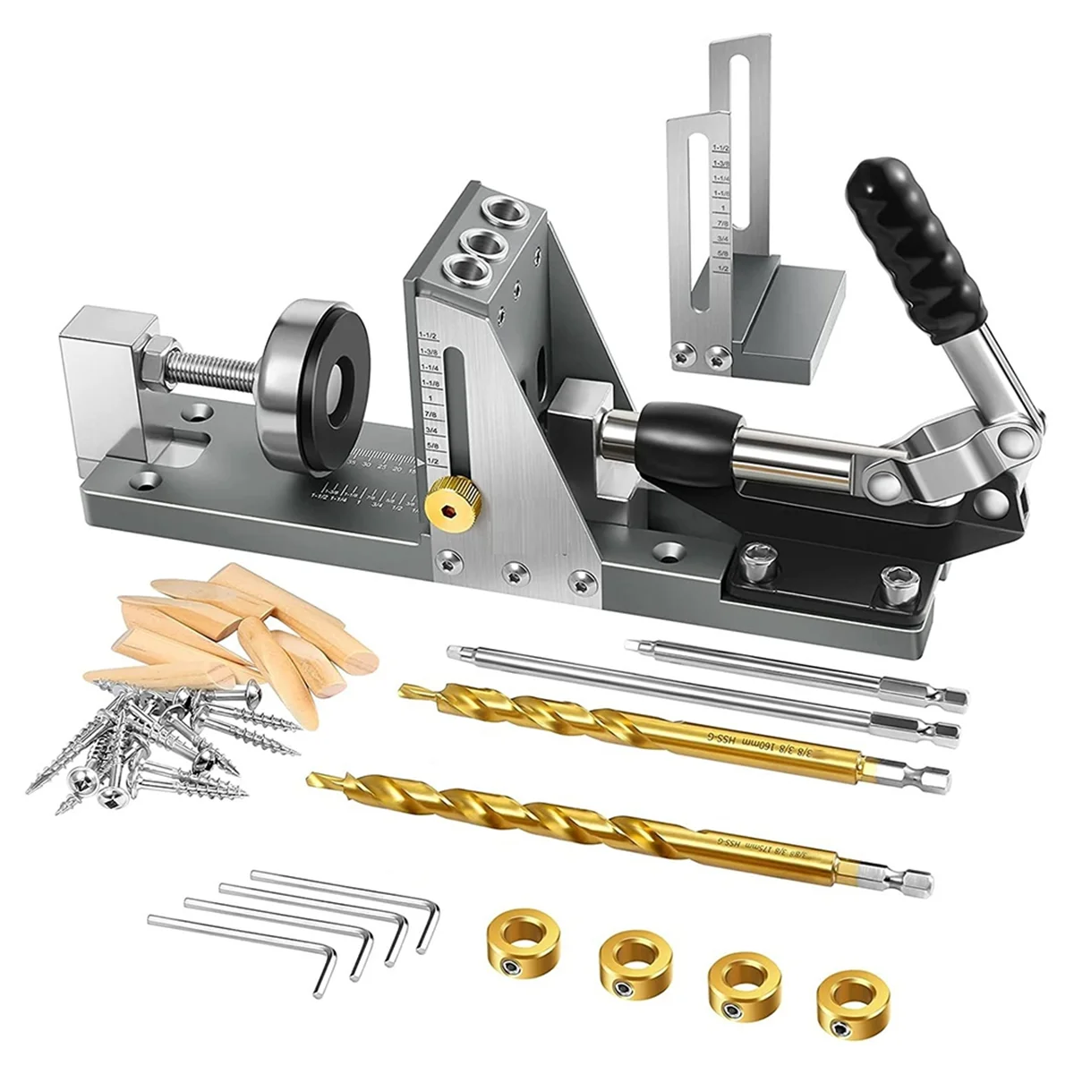 

CHFL Pocket Hole Jig Joint Angle Tool Carpentry Locator Adjustable Woodworking Tools with Square Drive Bits Wrenches Drill