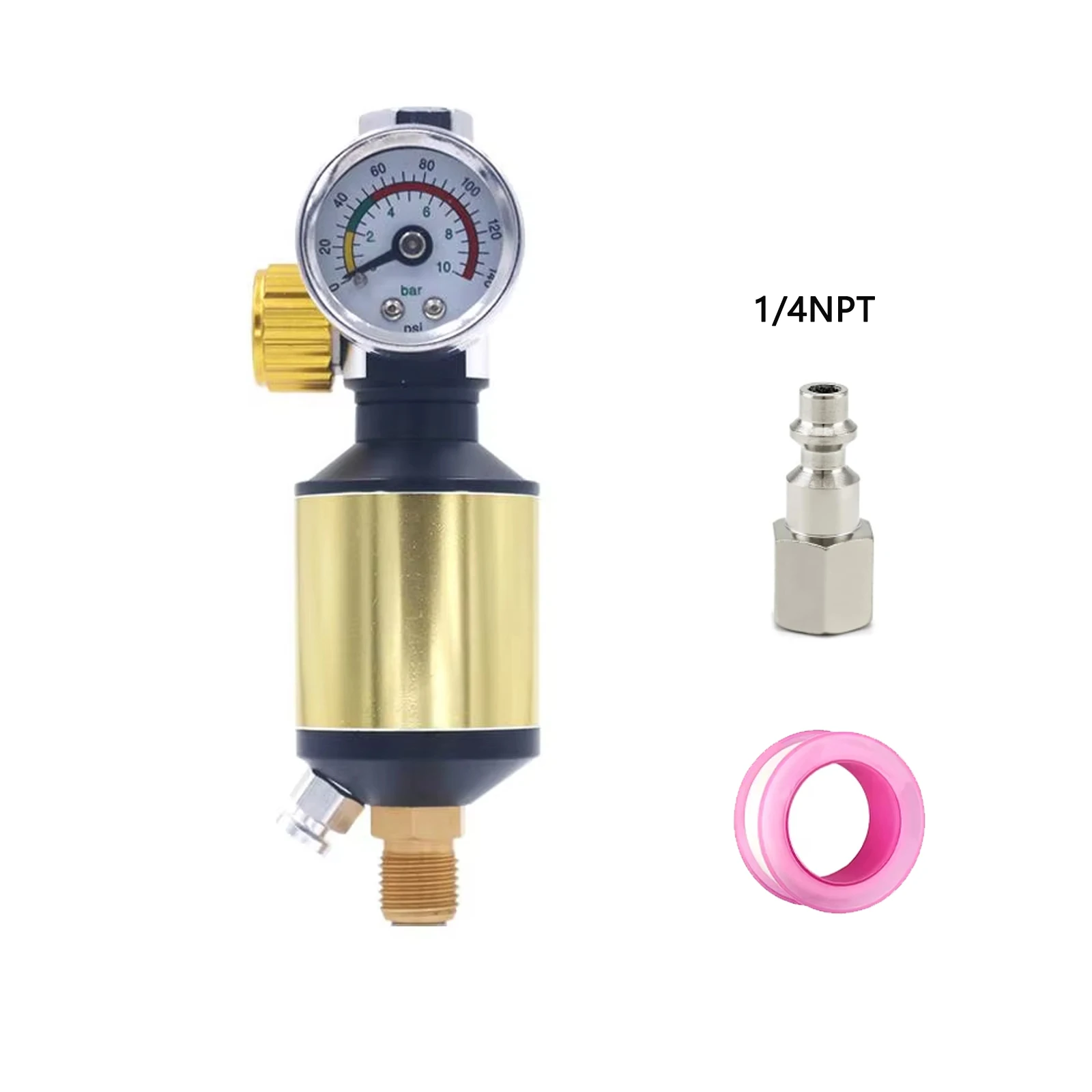 Compact Air Pressure Regulator with Oil Water Separator for Air Compressors and Pneumatic Tool Hose Applications