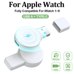 NEW Wireless Magnetic Watch USB A Charger for Apple Watch 9 8 7 6 SE Ultra Portable Watch Type C Charger Dock for iWatch 5 4 3 2