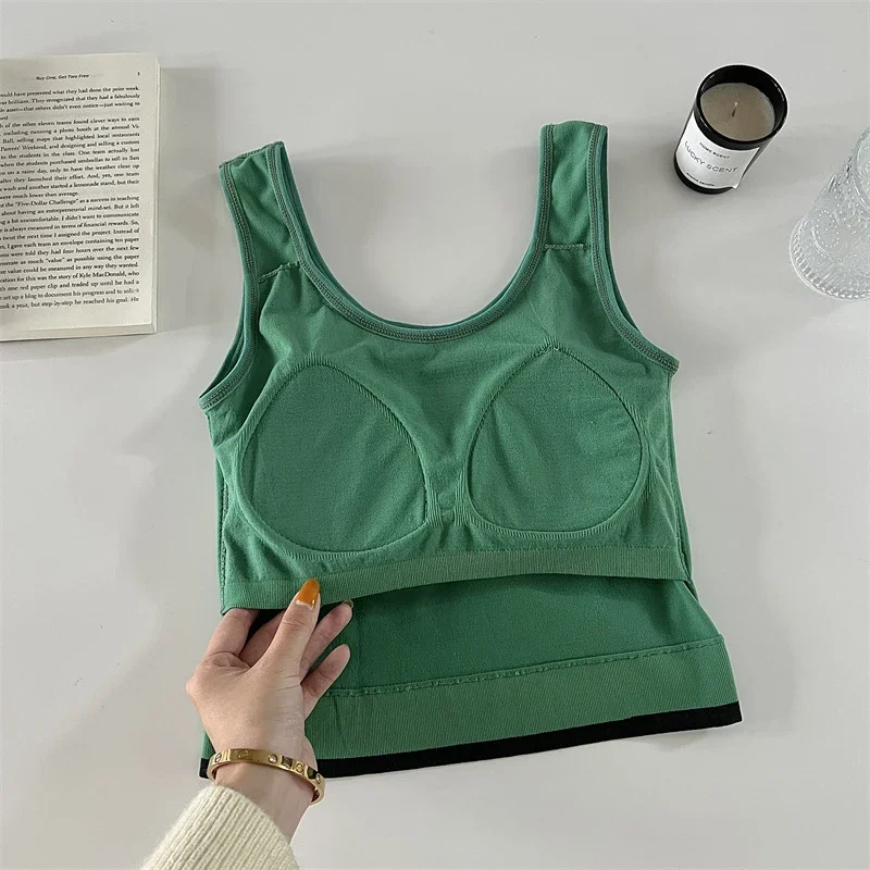 Women Letter Printed Crop Top With Pad Sleeveless Sexy Camisole Solid Basic Tube Top Female Casual Slim Summer Tank Tops