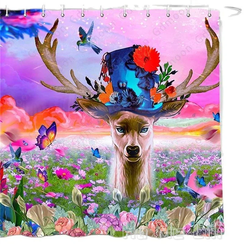 Watercolor Deer Shower Curtain By Ho Me Lili Jungle Animal Head Sunset Fantasy Sky Wonderland Flowers Landscape With Hooks