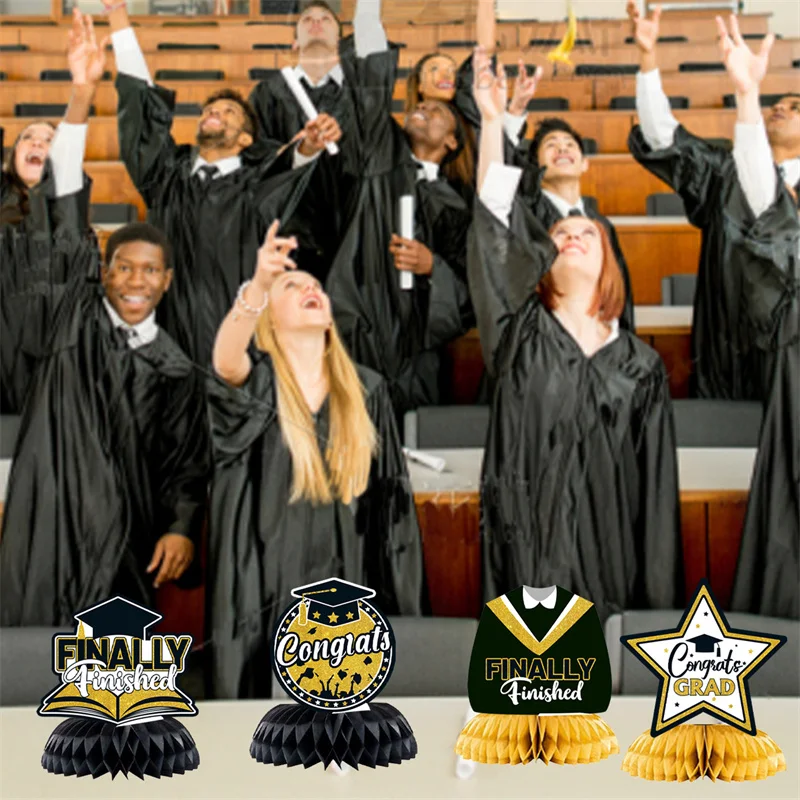 9PCS Graduation Decorations Class Of 2025 Centerpieces, Congrats Grad Honeycomb Table Toppers For Graduation Party Favors