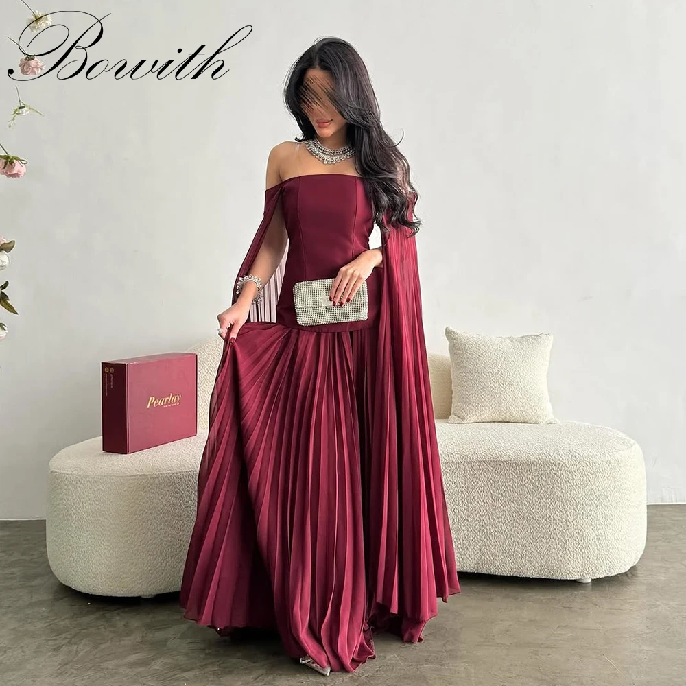 

Bowith Off the Shoulder Cape Sleeves Formal Evening Dresses A-line Pleat Prom Gown Elegant Women Party Dress vestidos de fiesta