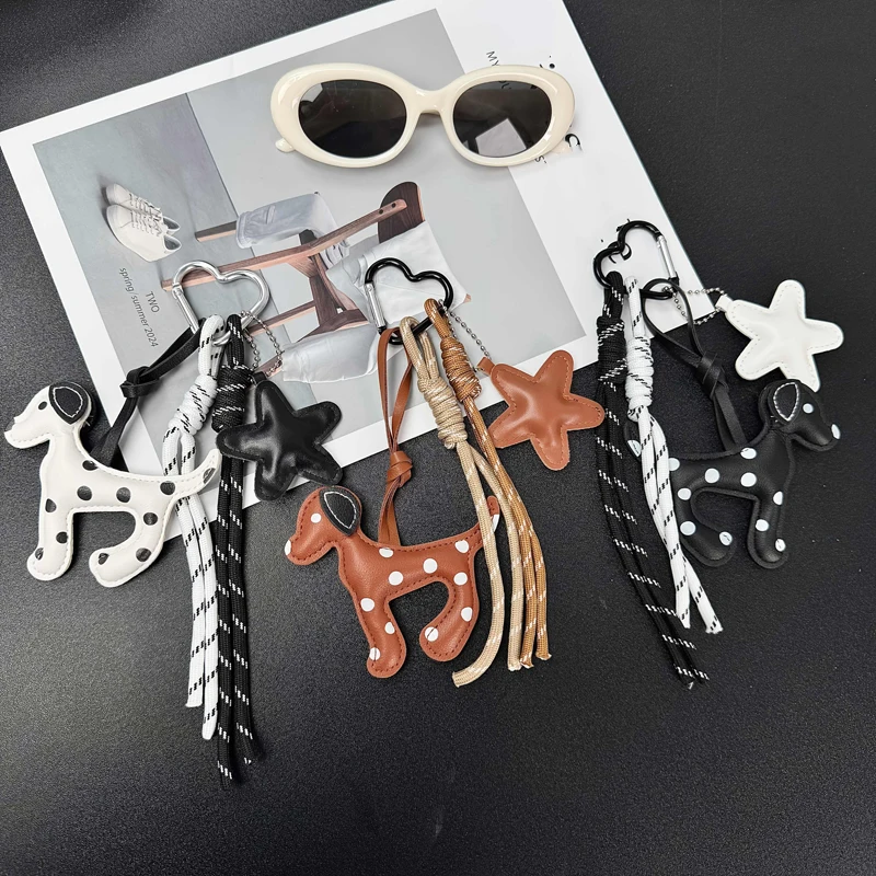 Creativity PU Leather Little Dog Pendant Keychain Cute Animals Design Bag Charm Backpack Hanging Piece Trend Accessories