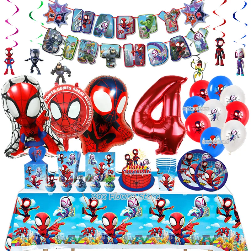 Spiderman Balloon Birthday Party Decoration Spidey And His Amazing Friends Event Supplies Disposable Tableware Banner For Kids