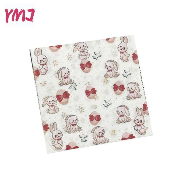 Servilletas desechables con estampado de conejo rosa de dibujos animados, papel de cena de paleta de madera pura, restaurante occidental, cafetería, fiesta de boda, 2 capas