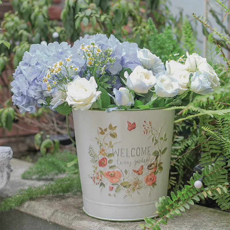 Wake flower bucket flower bucket retro wrought iron bubble arrangement shop household flower utensils decorative l