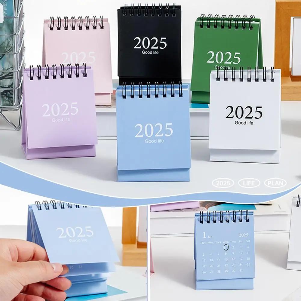 2025 Mini calendario de escritorio pequeño y sencillo, accesorios portátiles de bolsillo, Plan de decoración, calendario de escritorio punzón, escritorio D0c2