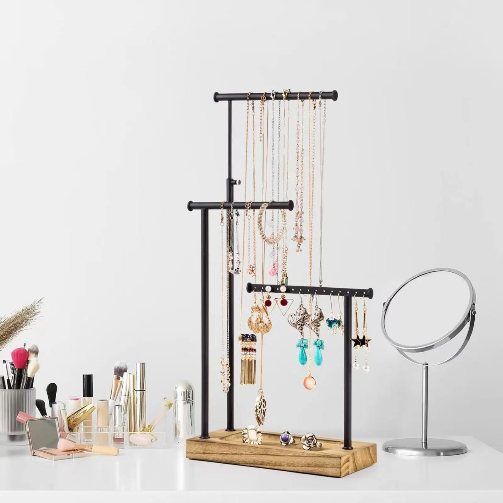 3-Tier Jewelry Stand Sturdy & Stable Necklace and Earring Holder Multi-Tier Jewelry Holder Large Capacity for Dresser
