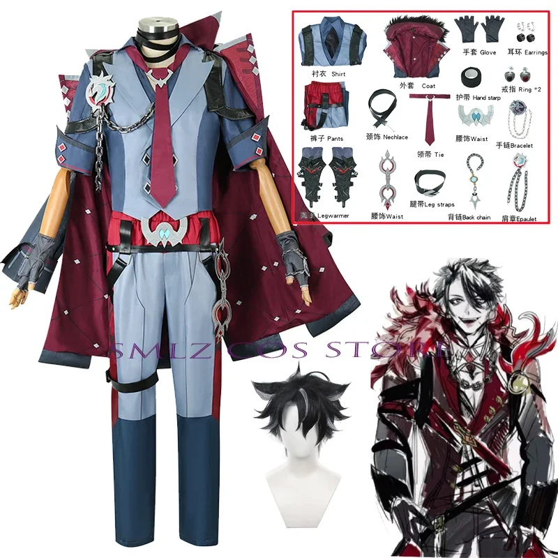 Duke Wriothesley Cosplay Game Impact Fontaine Costume Men Traveler Uniform Cloak Top Pants Wig Suit Party Role Play Clothing