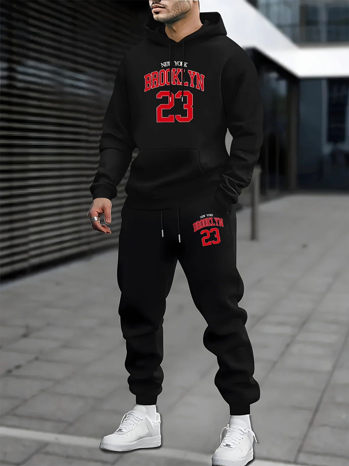 

Men New York Brooklyn 23 Print Hoodie And Sweatpants Set Casual SportswearHoodie And Sweatpants Set Loose Long Sleeve Sportswear