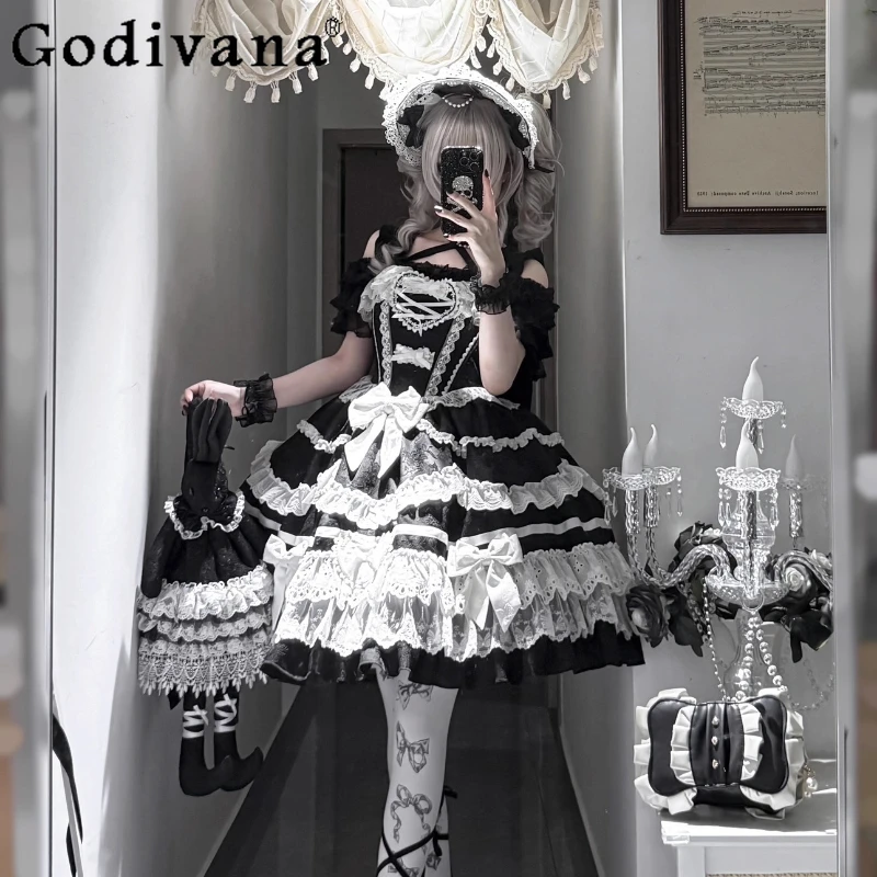 

Christmas Halloween Cos Lolita Dress 2025 New Girl's Sweet Cute Bow Slim Fit Elegant Princess Dress Woman's Y2K Birthday Dress