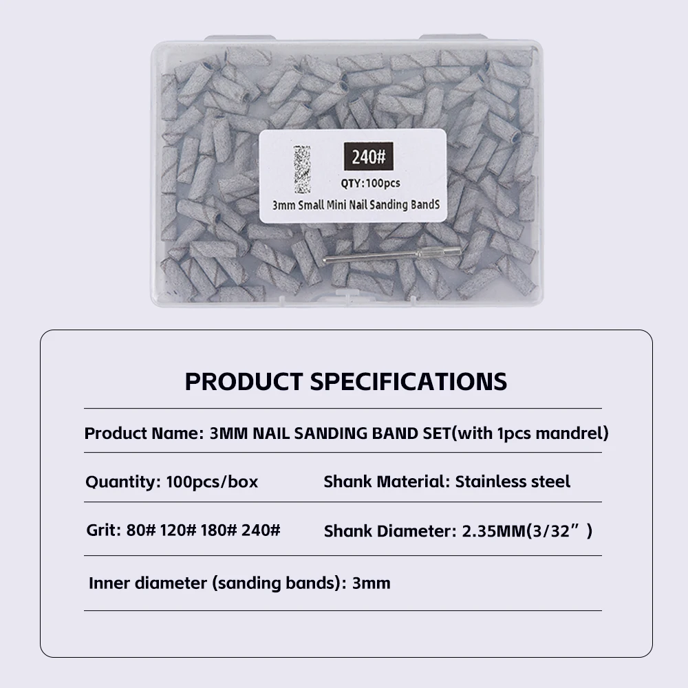 Paski szlifierskie do paznokci 3mm - gradacja 80/120/180/240 Mini frez do paznokci Akcesorium do elektrycznej pilarki do paznokci Narzędzie do polerowania manicure 50 2030