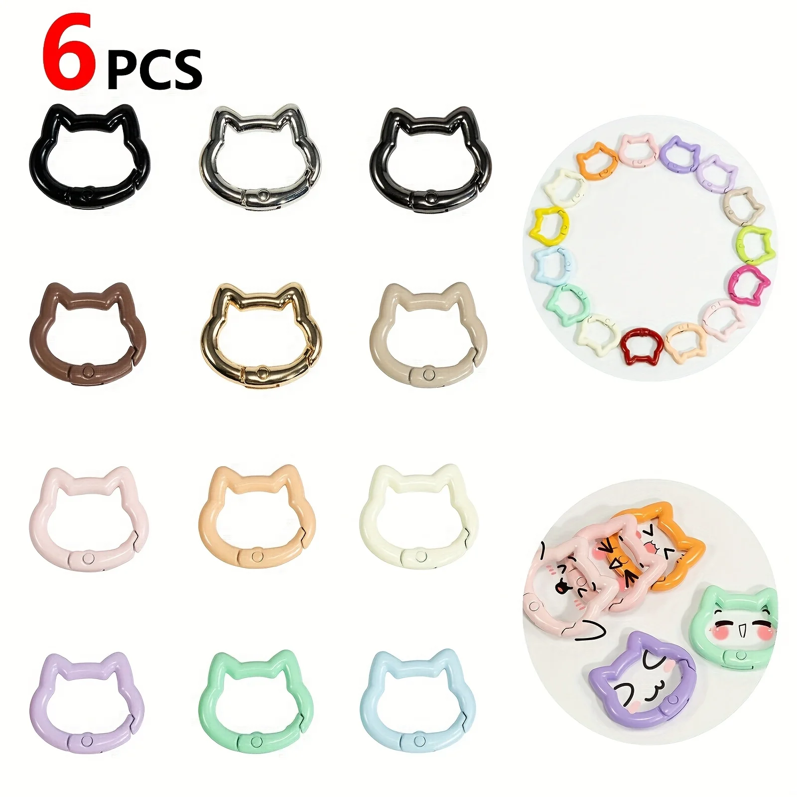 

6 Pieces Durable Mixed Color Aluminum Kitten Climbing Buckle Carabiner, Metallic and Macaron Color, Spring Spring Hook Keychain