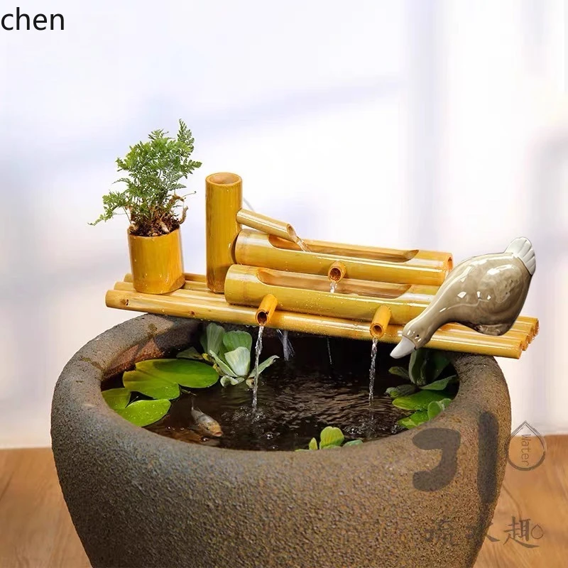 HT Bamboo Raft Bamboo Circulating Water Ornament Water Flow Device Courtyard Outdoor Living Room Balcony