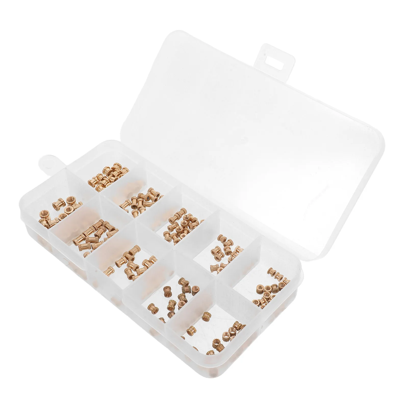 200pcs Brass Heat-Set Threaded Inserts M2-M3 for Injection Molding, Knurled Hex, Through & Blind Hole