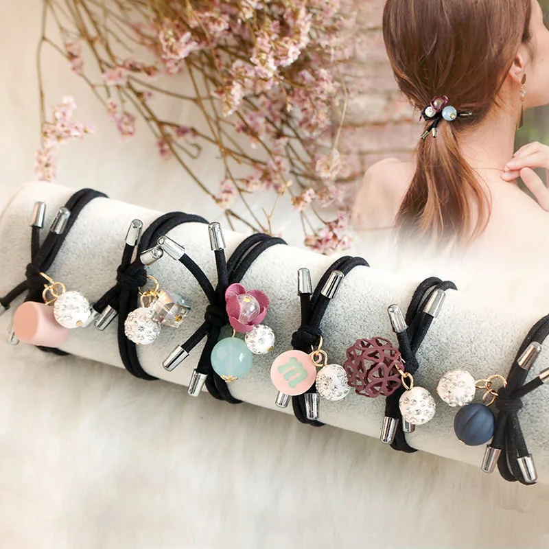 6pcs Fashion Pearl Crystal Hair Rope High Elastic Bowknot Hair Band for Women Girls Ponytail Scrunchies Flower Hair Accessories