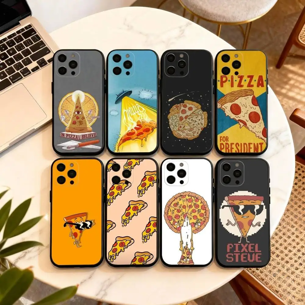 

Delicious cartoon P-pizza Phone Case For iPhone 17,16,15,14,13,12,11 Plus,Pro Max,XS,Soft Silicone Black Cover