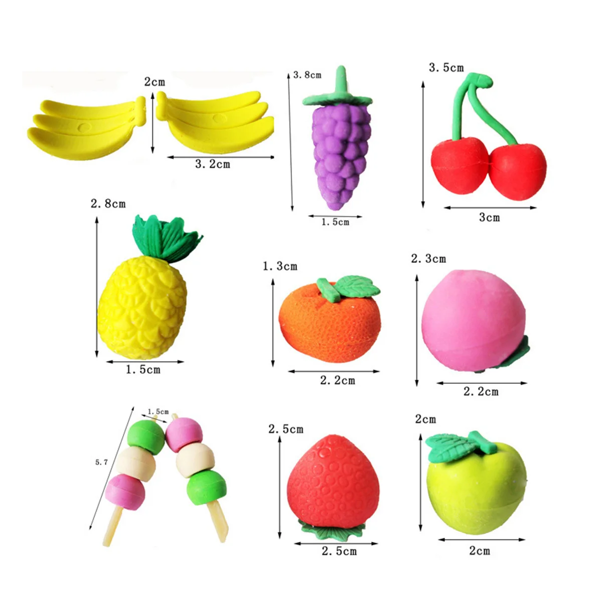 24Pcs Fruit Vegetable Design Erasers Bright Colored Novelty Pencil Erasers for School Supplies Creative Learning Tool