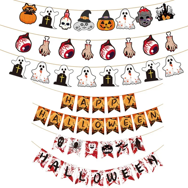 Halloween Banner Garland Horror Ghost Skeleton Pumpkin Flag Ornaments Prop Party Home Wall Hanging Bunting Decoration Toys Gift