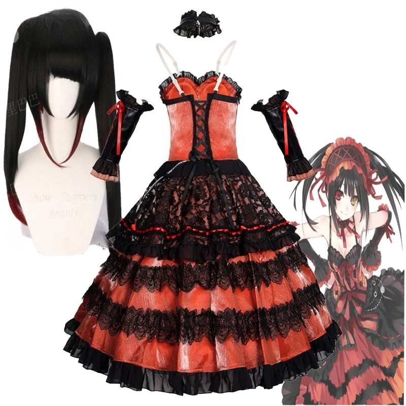 

Anime Date A Live Cosplay Tokisaki Kurumi Cosplay Costume Red Lolita Dress Headwear Suits Halloween Party Disfraz Mujer suits