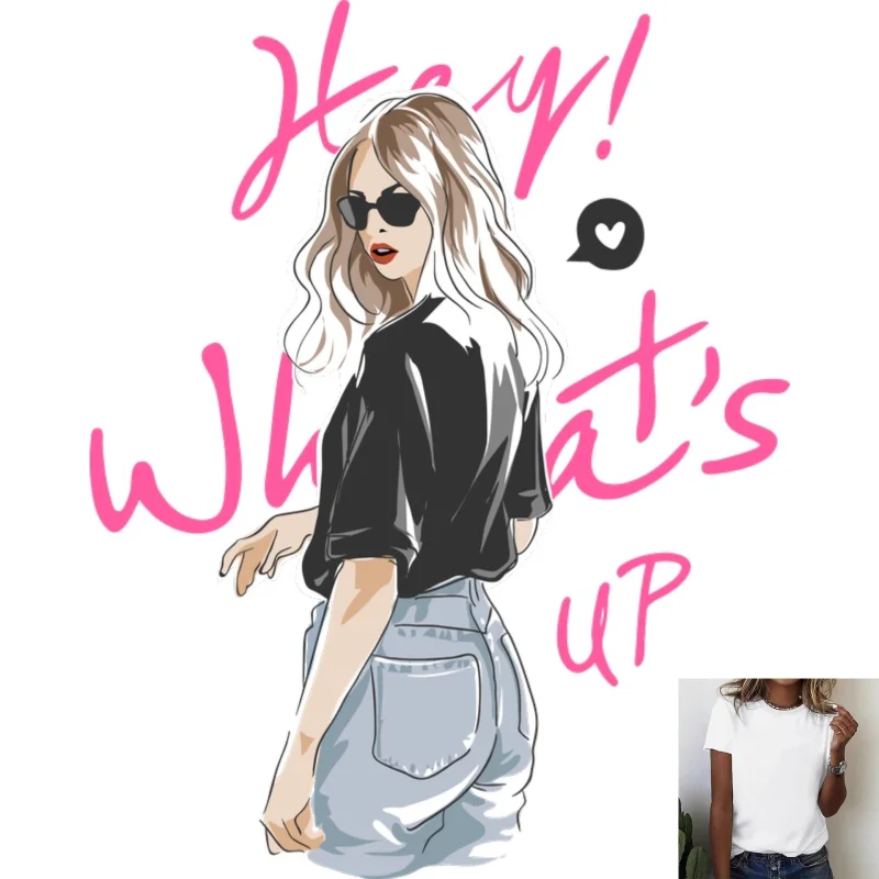 Trendy Cool Girl Letter Print Heat Transfer White Ink Iron - on, Suitable for T - shirts/Canvas Bags, Casual Street Style, Eye