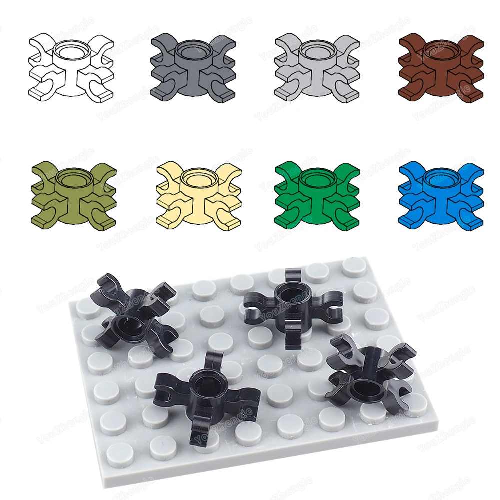 Connecteur à broche de bloc de construction rond avec 4 Clips (poignée horizontale), figurines MOC, paquet d'engrenages Mecha, pièces de modèle, jouets cadeaux DIY, 90202
