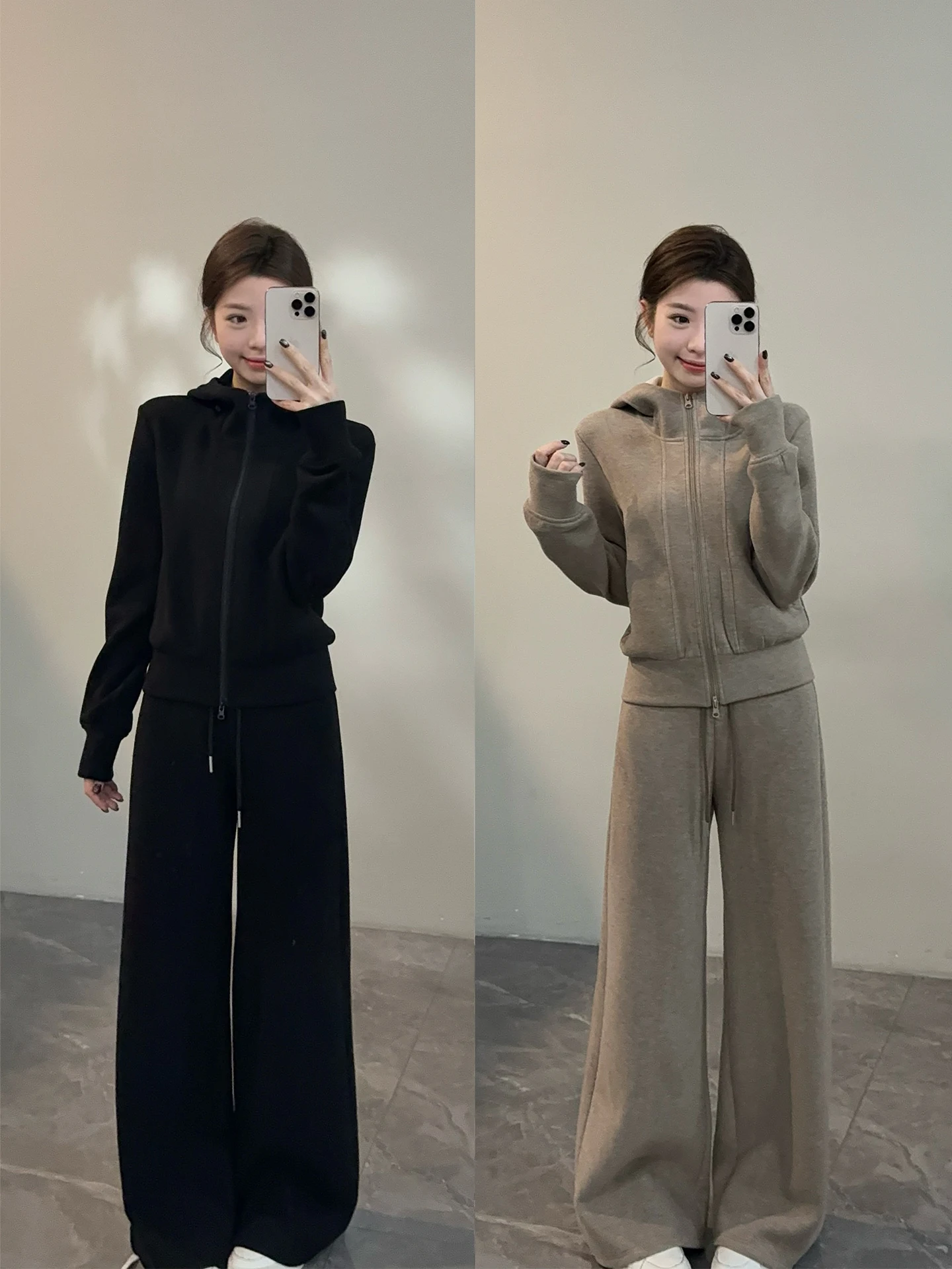 

Комплект Song Song: осенне-зимняя толстовка с капюшоном на флисовой подкладке и широкие брюки, повседневный комплект DT753, женский модный комплект