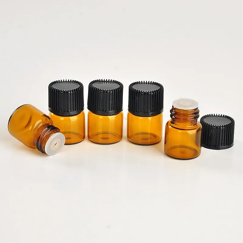 1ML Brown Glass Perfume Bottle for Essential Oils Empty Contenitori Cosmetici Vuoti for Personal Care Sample Jar 100pcs